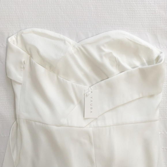 NWT YAURA WHITE  STRAPLESS SWEETHEART BRIDAL TRAIN EVENING FORMAL DRESS - L - Picture 9 of 11